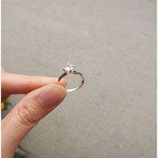 nhẫn bạc nữ cao cấp thân trơn ổ đá cao