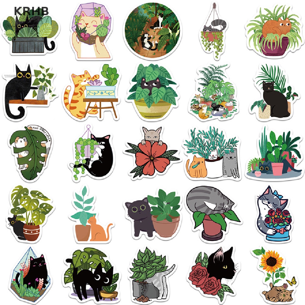 Set 50 Nhãn Dán Graffiti Hình Mèo Hoạt Hình Trang Trí Xe Máy / Va Li / Laptop Mới