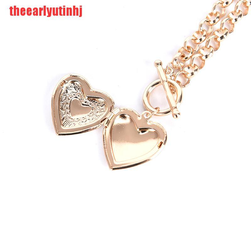 INHJ Fashion Heart Shaped Picture Frame Locket Pendant Necklace Charm Jewelry Gift