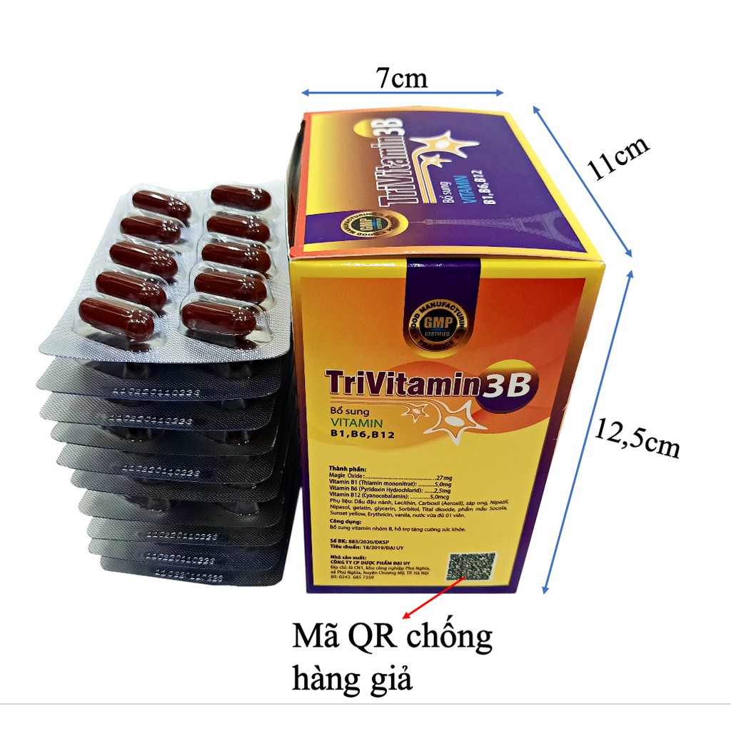 Vitamin B tổng hợp Đại Uy - TriVitamin 3B (Hộp 100 viên nang mềm) | Thế Giới Skin Care