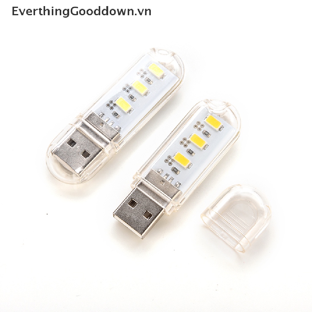 Everthinggooddown Móc Khóa Đèn LED 3 Bóng Trắng Hình Ổ Đĩa Chữ U Sạc Cổng USB Mang Đi Tiện Dụng