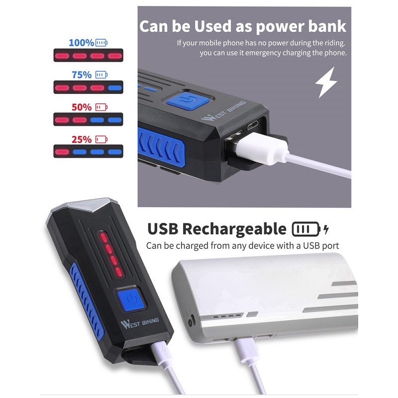 Đèn Xe Đạp Thể Thao LY-22 Siêu Sáng 2 Bóng Led T6 Chống Nước IPX6 Pin Lithium 2400mah Tặng Sạc Usb
