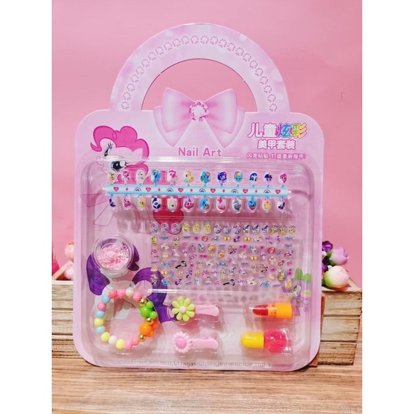 Bộ đồ chơi  móng tay giả kèm sơn sticker dán móng cho bé dễ thương m Elsa Công chúa Elsa Ariel Sophia Peppa Pony Unicorn