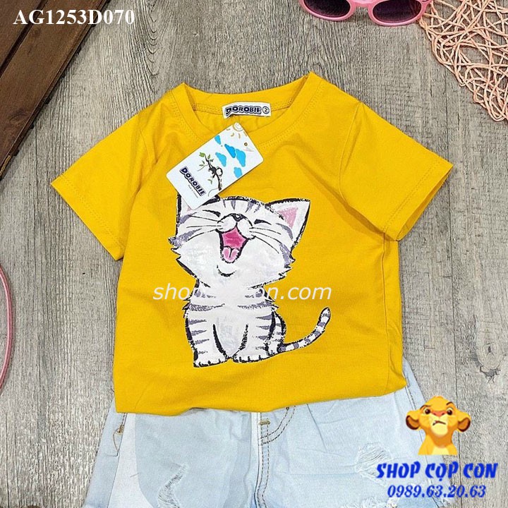 Áo thun hình mèo cho bé gái từ 22kg dến 32kg