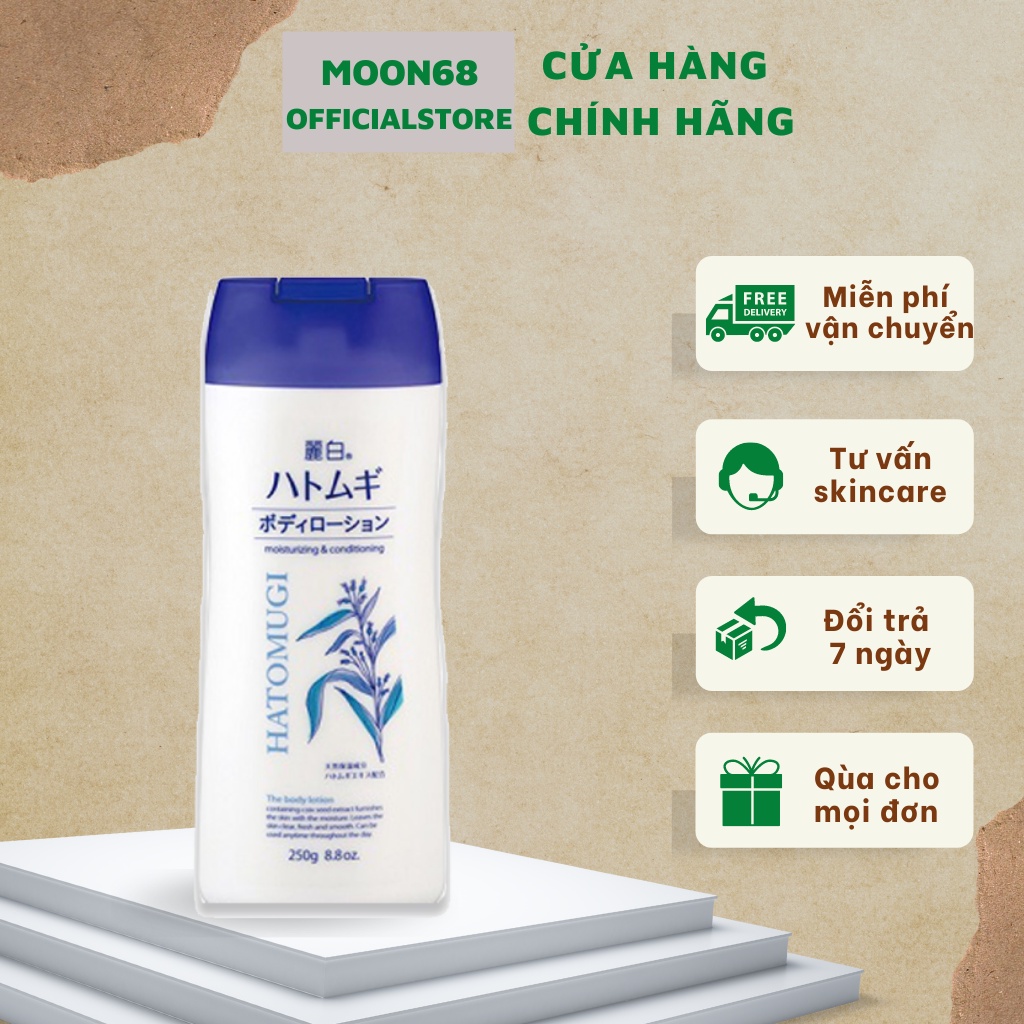 Sữa tắm Dưỡng thể sáng da ban đêm Hatomugi Moisturizing &amp; Conditioning The Body 400ml - Moon68