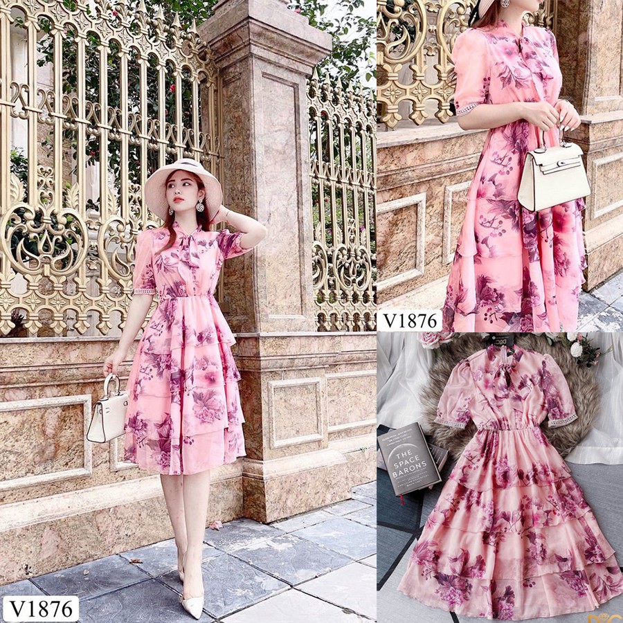 Váy Hoa Thiết Kế V1876 Xinh Đẹp Thời Thượng, Chuẩn Form Chất Vải Voan Tơ Cao Cấp Hàn Quốc | BigBuy360 - bigbuy360.vn