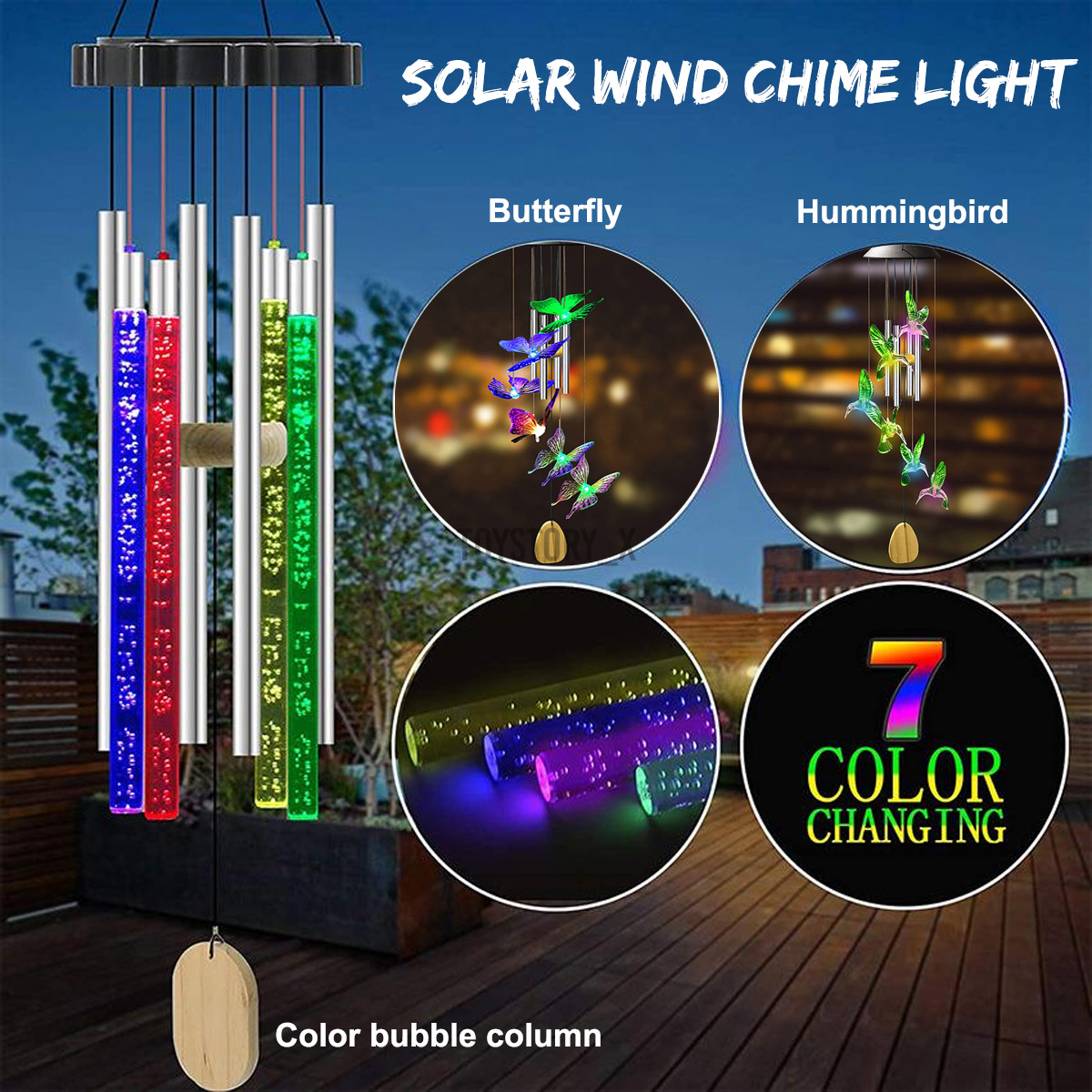 utterfly/ Color bubble column/HummingbirdSolar Wind Chime Light Waterproof