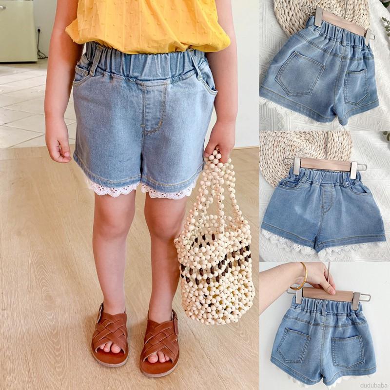 Quần Short Bé Gái Vải Denim Viền Ren Thoải Mái Đáng Yêu Cho Trẻ 1-6 Tuổi