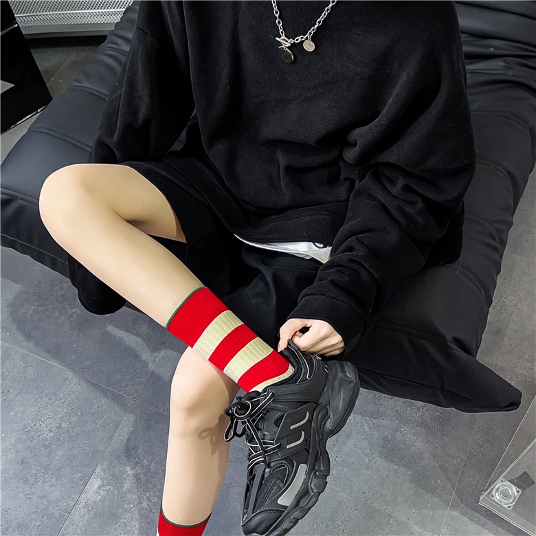 Vớ Ống Màu Đỏ Thêu Họa Tiết Sọc Thời Trang Mùa Thu Hàng Mới Dành Cho Bạn Nữ