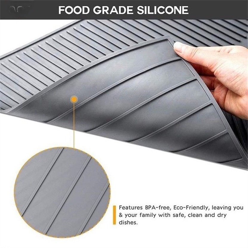 Thảm Silicone Phơi Khô Chén Dĩa Hình Chữ Nhật Chịu Nhiệt Chống Trượt41*33cm  Dụng cụ nhà bếp thoát nước đa chức năng