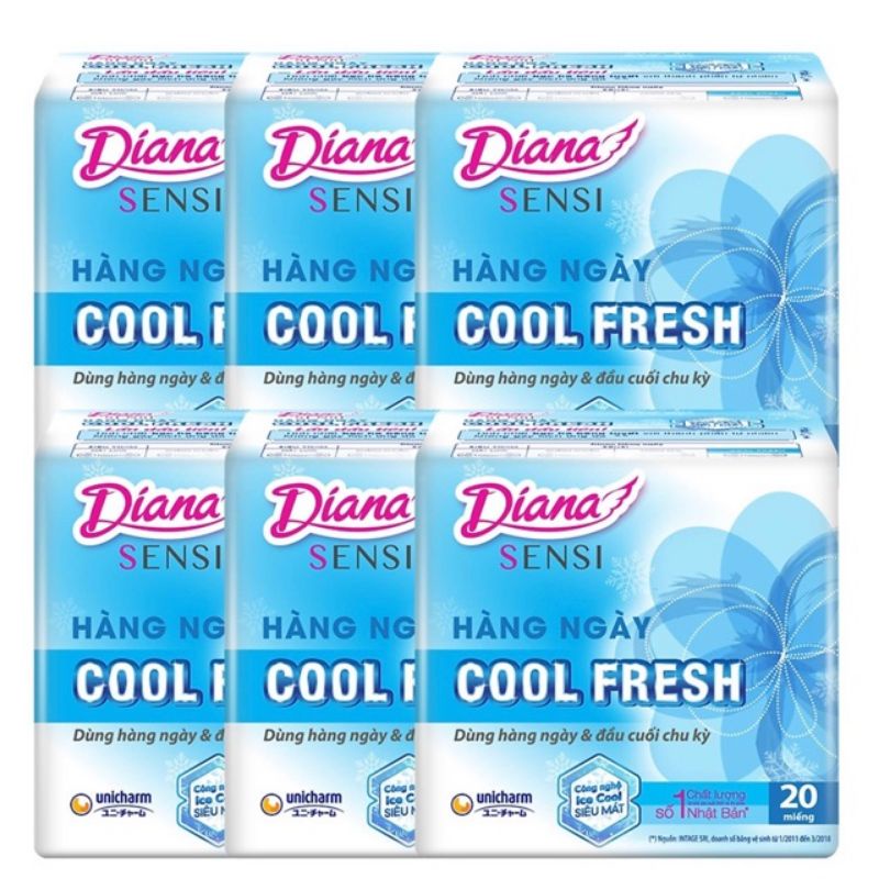 [Freeship70k] [sale lấy feedback] Combo 6 bịch băng vệ sinh hàng ngày Diana Sensi Cool Fresh 20 miếng