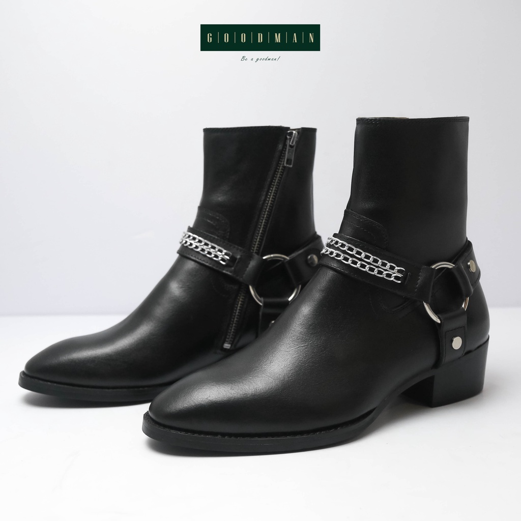 Giày da nam đế gỗ phíp, điểm nhấn dây xích GOODMAN cá tính Harness Boots Xích GM HA-X