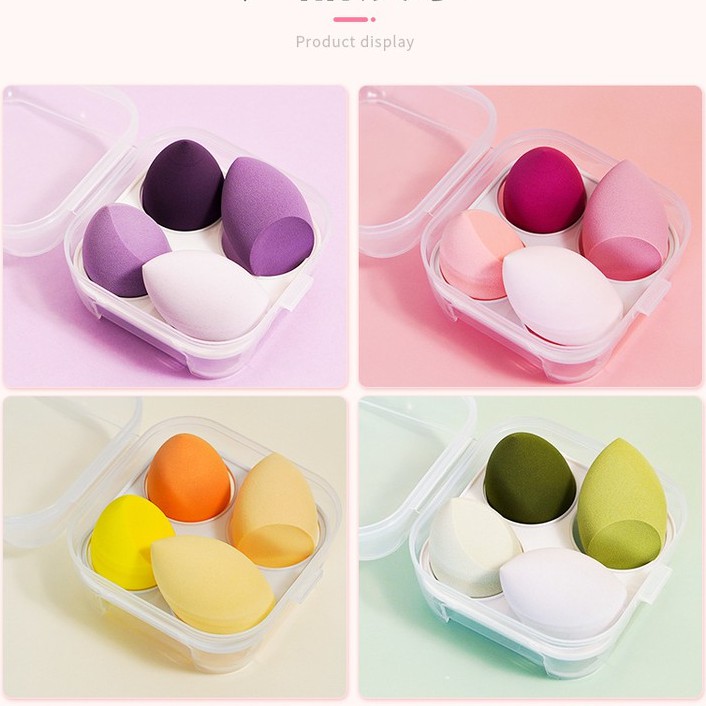 Hộp gồm 4 mút tán kem nền mút trang điểm mềm mại hình giọt nước siêu tiện dụng Sena Beauty