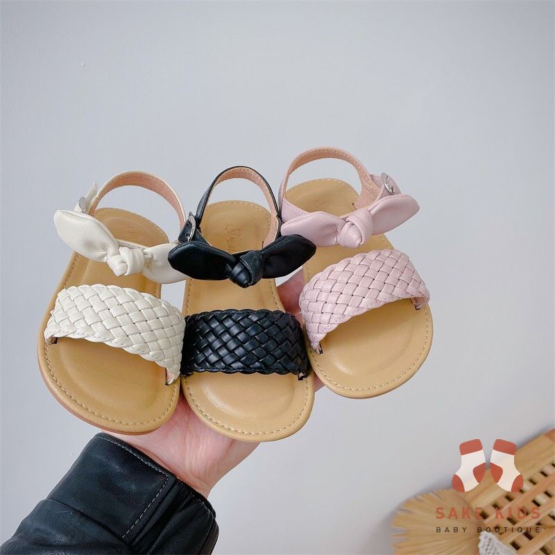 Giày dép sandal bé gái phối nơ đáng yêu quai ngang đan cực lạ đế chống trơn trượt phong cách Hàn Quốc mới nhất V732