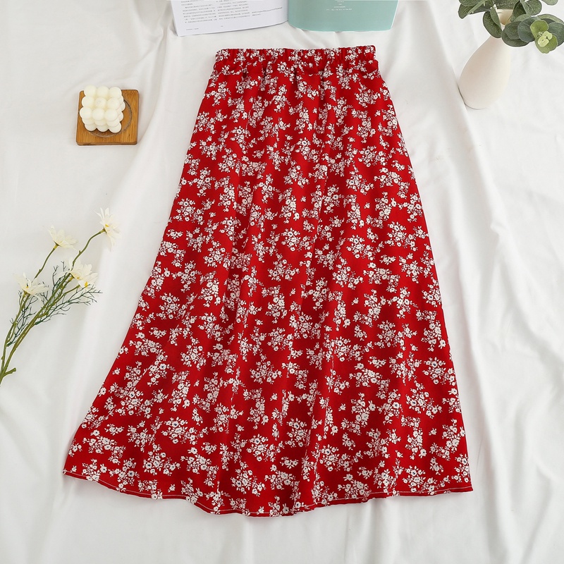 NUZIRO Chân váy chữ A  lưng cao chất liệu chiffon họa tiết hoa thời trang mùa hè cho nữ