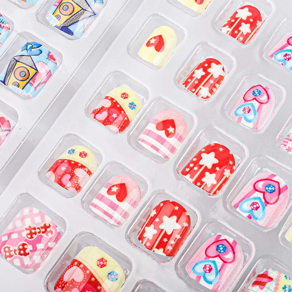 Hộp 24 Móng Tay Giả Có Thể Tháo Rời Che Phủ Toàn Diện Tiện Dụng Cho Bé