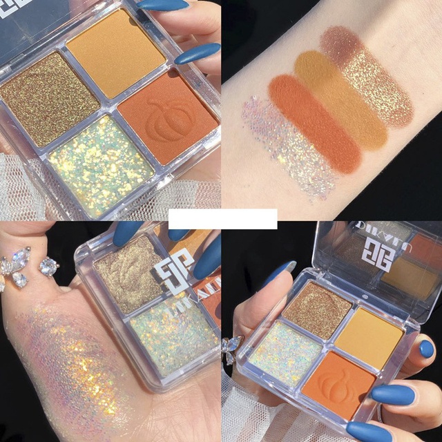 Bảng phấn mắt 4 ô nhũ lì DIkalu Pumpkin Wine Red