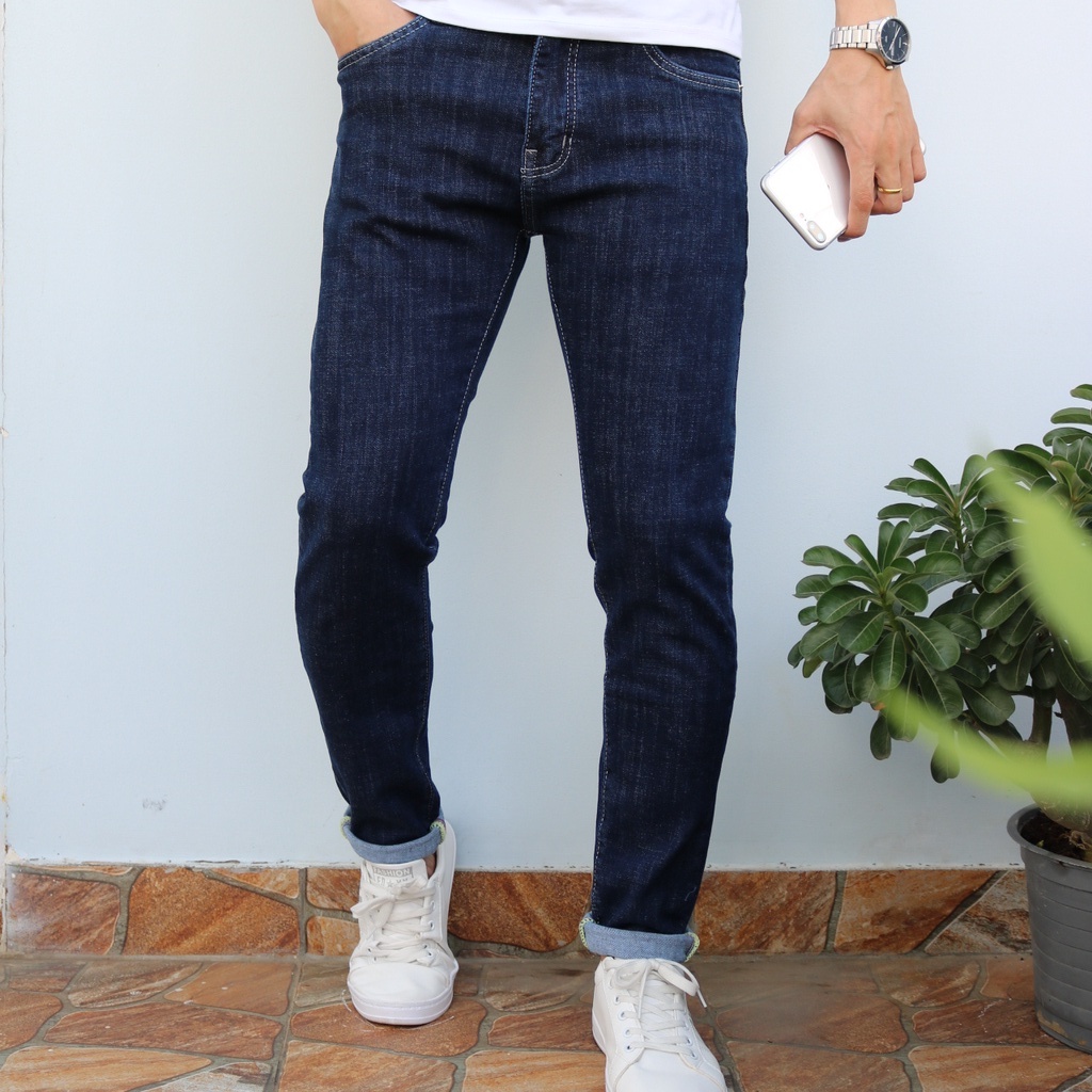 Quần Jean Nam Xanh Đen Đậm Chất Jeans Cao Cấp Co Giãn Tốt Form Slimfit _X090