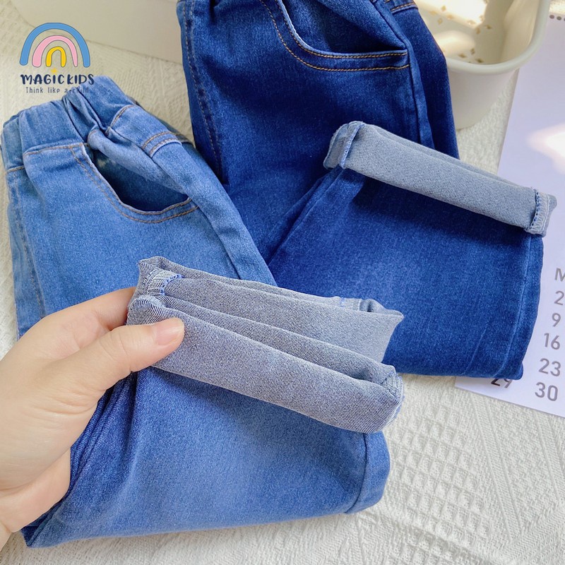 Quần dài cho bé vải bò jeans cạp chun dáng rộng ống côn Magickids quần jean bé trai đi học đi chơi mẫu mới QD21003