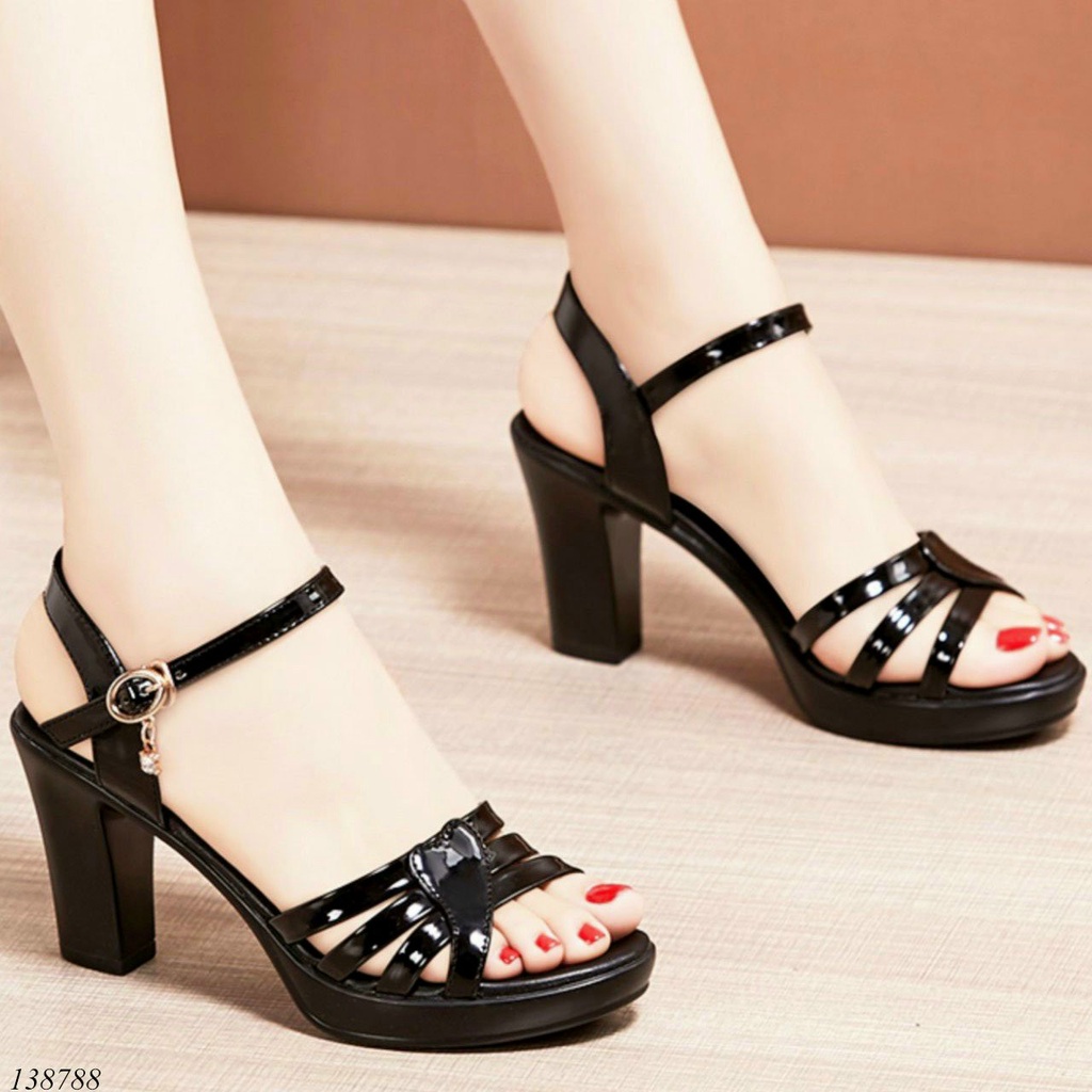Giày sandal đế xuồng nữ 10cm,giày xăng-đan da cao gót quai ngang buộc dây 10 phân đen nhiều màu siêu nhẹ