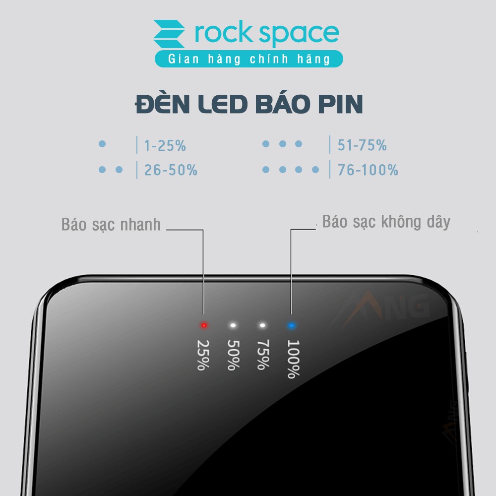 Pin sạc dự phòng không dây chính hãng Rockspace P62PD dung lượng thực 10.000 mAh, chuẩn PD sạc nhanh cho iPhone, samsung