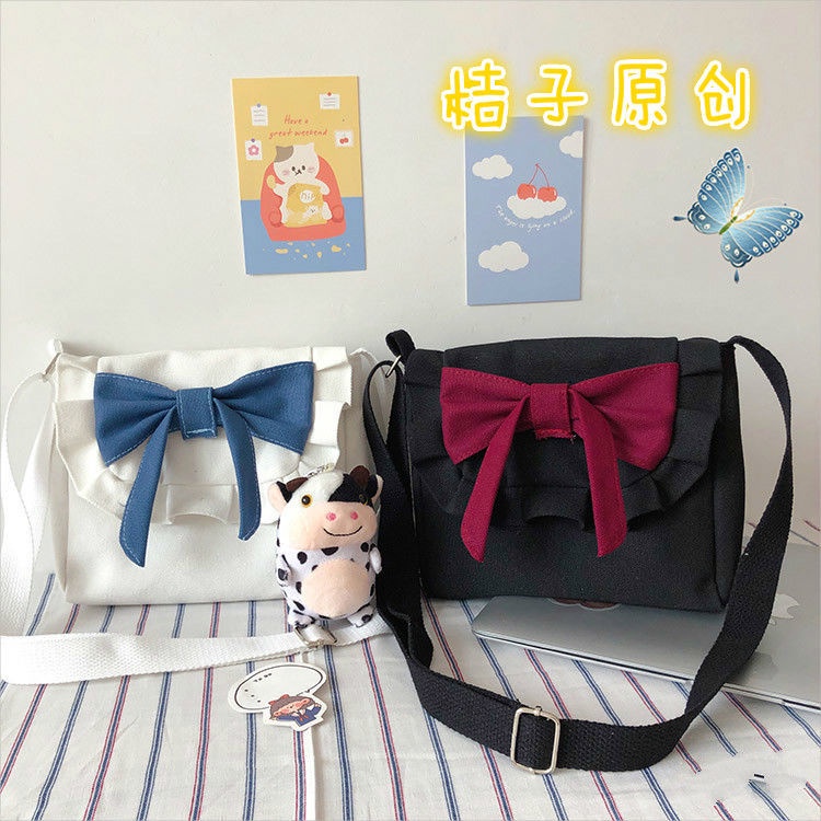 Túi vải canvas đính nơ đơn giản ngọt ngào phong cách lolita Nhật bản