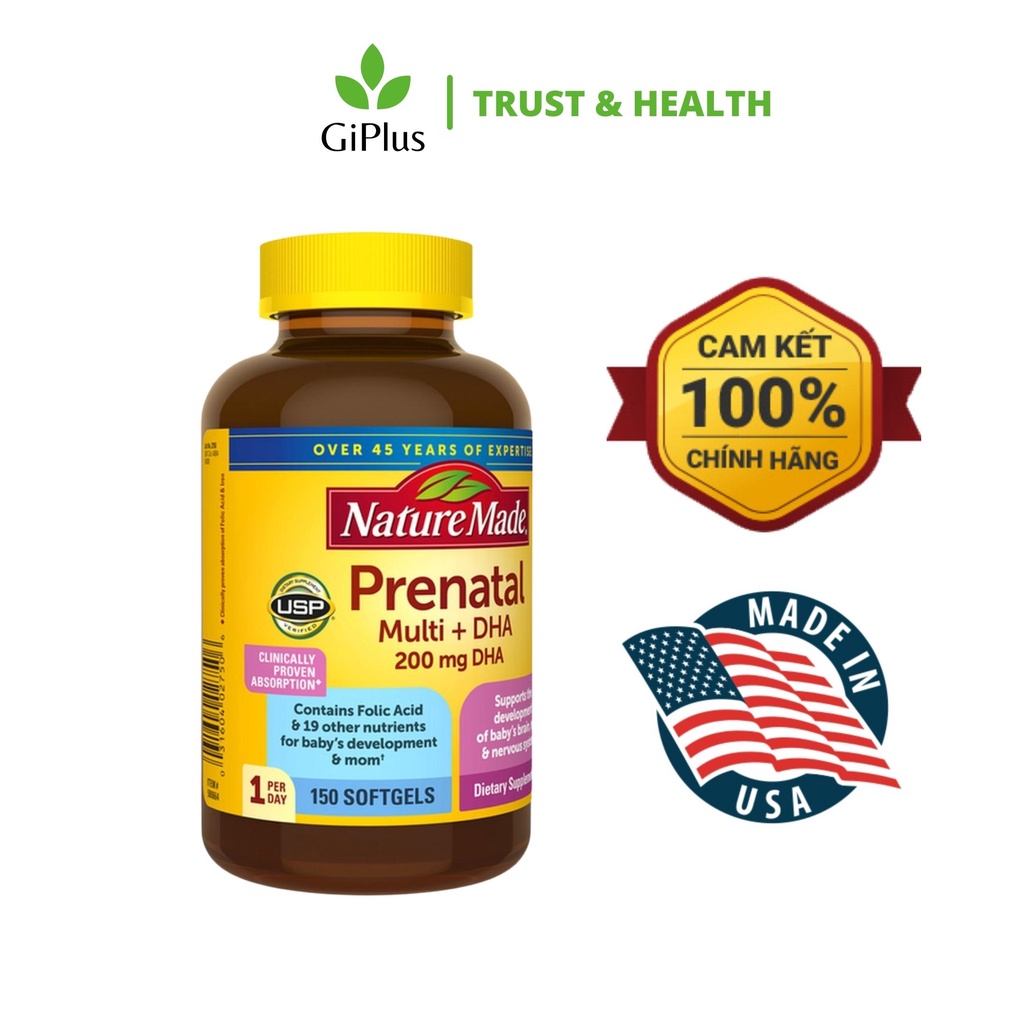 Viên Uống Bổ Sung Vitamin Tổng Hợp Cho Bà Bầu Nature Made Prenatal Multi DHA (150 viên/Lọ)