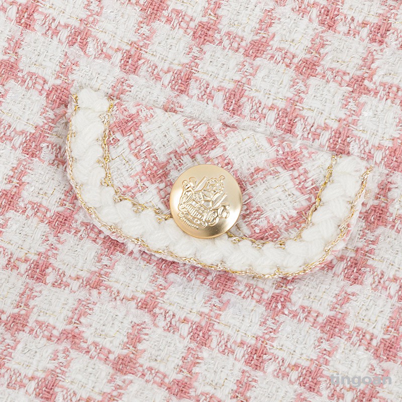 TINGOAN® - Chân váy tweed caro hồng 2 cúc cạp cao tingoan ROSIE SAKURA SKIRT/PK (có quần trong)