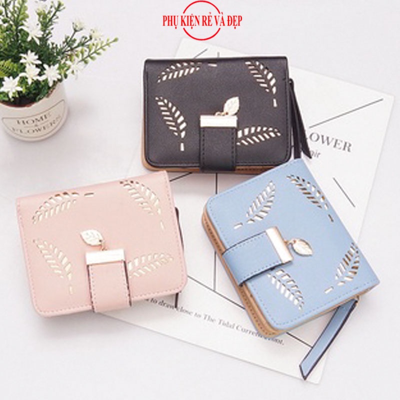 Ví Ngắn Nữ Mini Cầm Tay LEAF Gấp 3 Nhỏ Gọn Nhiều Ngăn Tiện Dụng PKR19