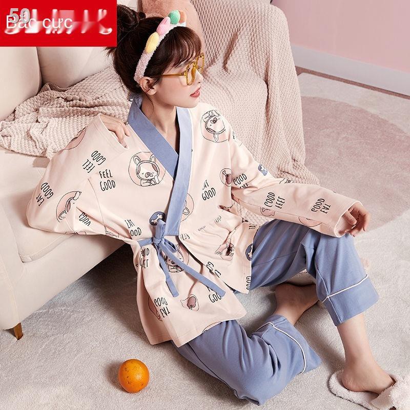 Bắc Cực Bộ đồ ngủ kimono Nhật Bản cho phụ nữ mùa xuân và thu dài tay bằng vải cotton rộng rãi dễ thương Dịch vụ giam