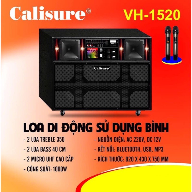 Loa kéo đi động công suất lớn chính hãng Calisure (Bass 4 tấc x4, công suất 1000W)