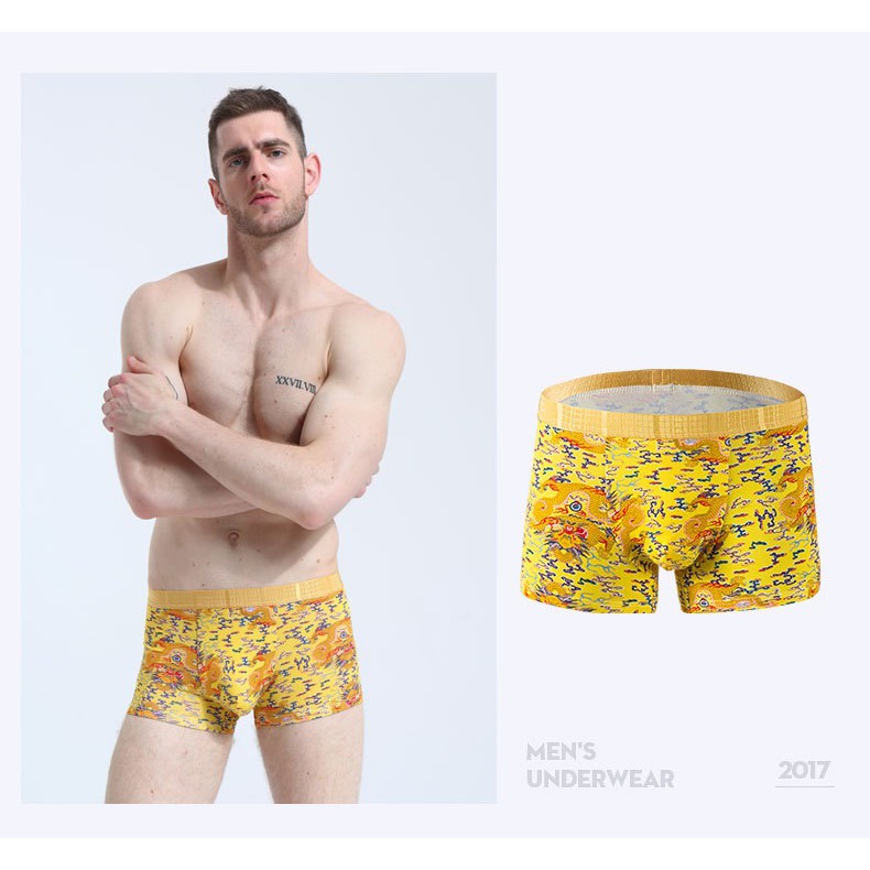 Long Xì - Quần Lót Nam Thêu Rồng Phong Cách Đế Vương, Nhiều Màu