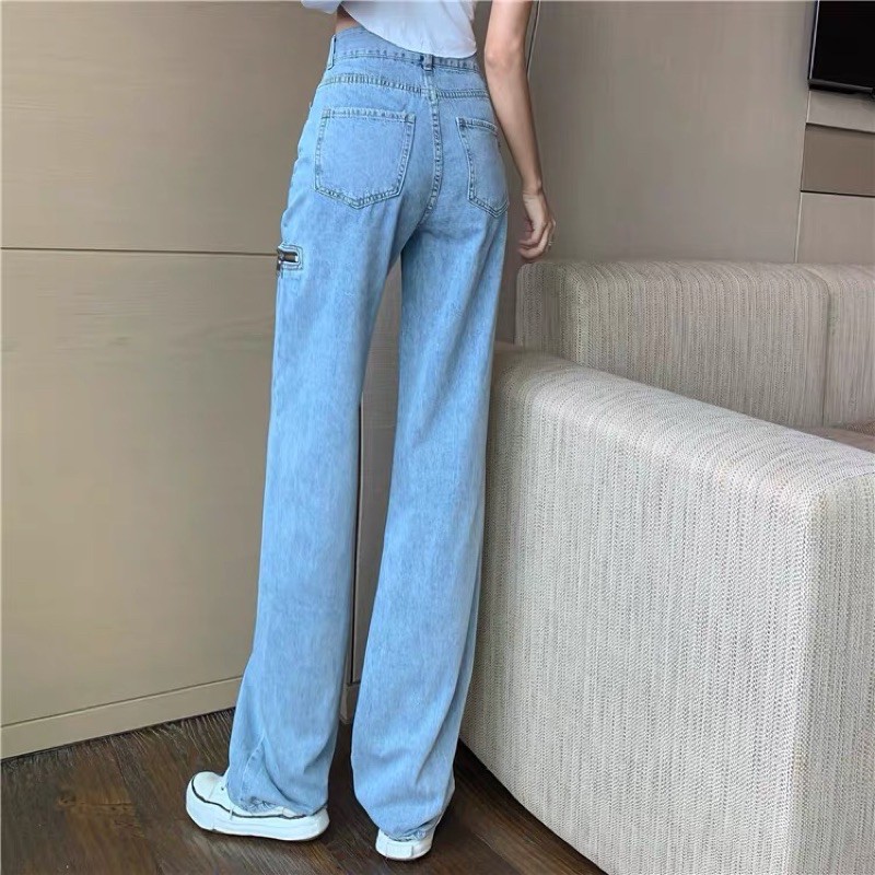 Quần phối khóa zip cullotes ống suông baggy jean quảng châu kèm ảnh thật hàng có sẵn