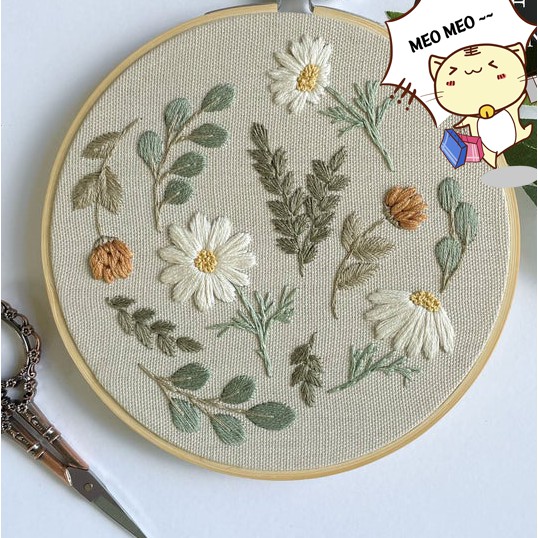 BỘ NGUYÊN LIỆU Tập Thêu Tay Thủ Công HOA TRÒN XINH XẮN/ DIY KIT THÊU TRANG TRÍ HOA MÙA HÈ/ MIE HANDMADE