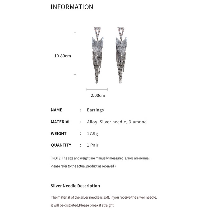DREJEW Khuyên tai hình tam giác đính đá phối tua rua phong cách Âu Mỹ thời trang sang trọng cho nữ