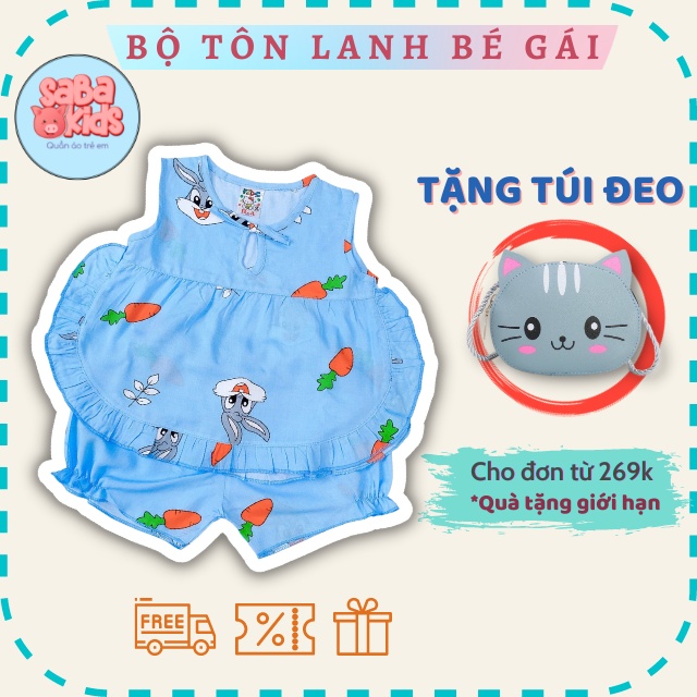 Đồ Bộ Tole Cho Bé Gái Chất Lanh Cánh Tiên SABAKIDS Cột Nơ Mềm Min Siêu Xinh Mặc Hè Cho Bé