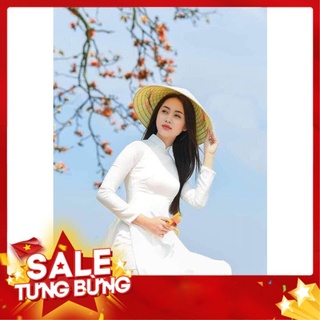 Áo dài lụa mỹ màu trắng siêu xinh - phù hợp đi học, đi làm