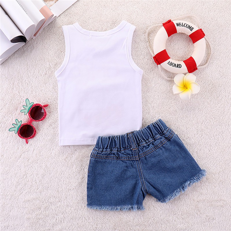 Mikrdoo Baby Girl Clothes Set Sleeveless Top + Denim Pant 2PCS Fashion Suit