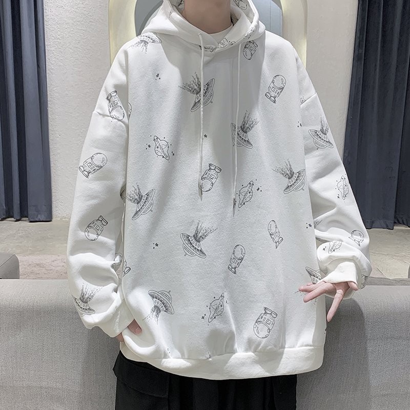 Áo hoodie dáng rộng in họa tiết mẫu 2021 thời trang mùa thu mới dành cho nam