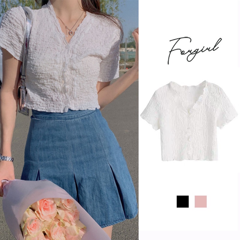 Áo crotop cộc tay xốp nhún Forgirl dáng ôm cá tính