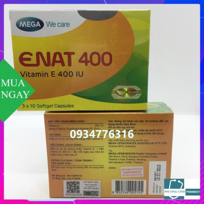 Vitamin E Enat 400 hàng Thái Lan hộp 3 vỉ x 10 viên
