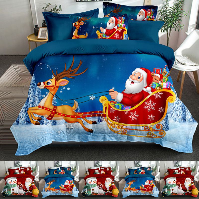 Bộ Chăn Ga Và Vỏ Gối Hình Ông Già Noel Hoạt Hình