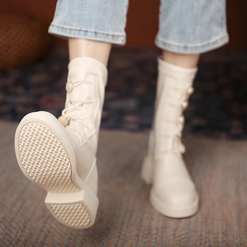 Boot da nữ cao cổ kéo khoá sau gót 2cm hàng Quảng Châu cao cấp