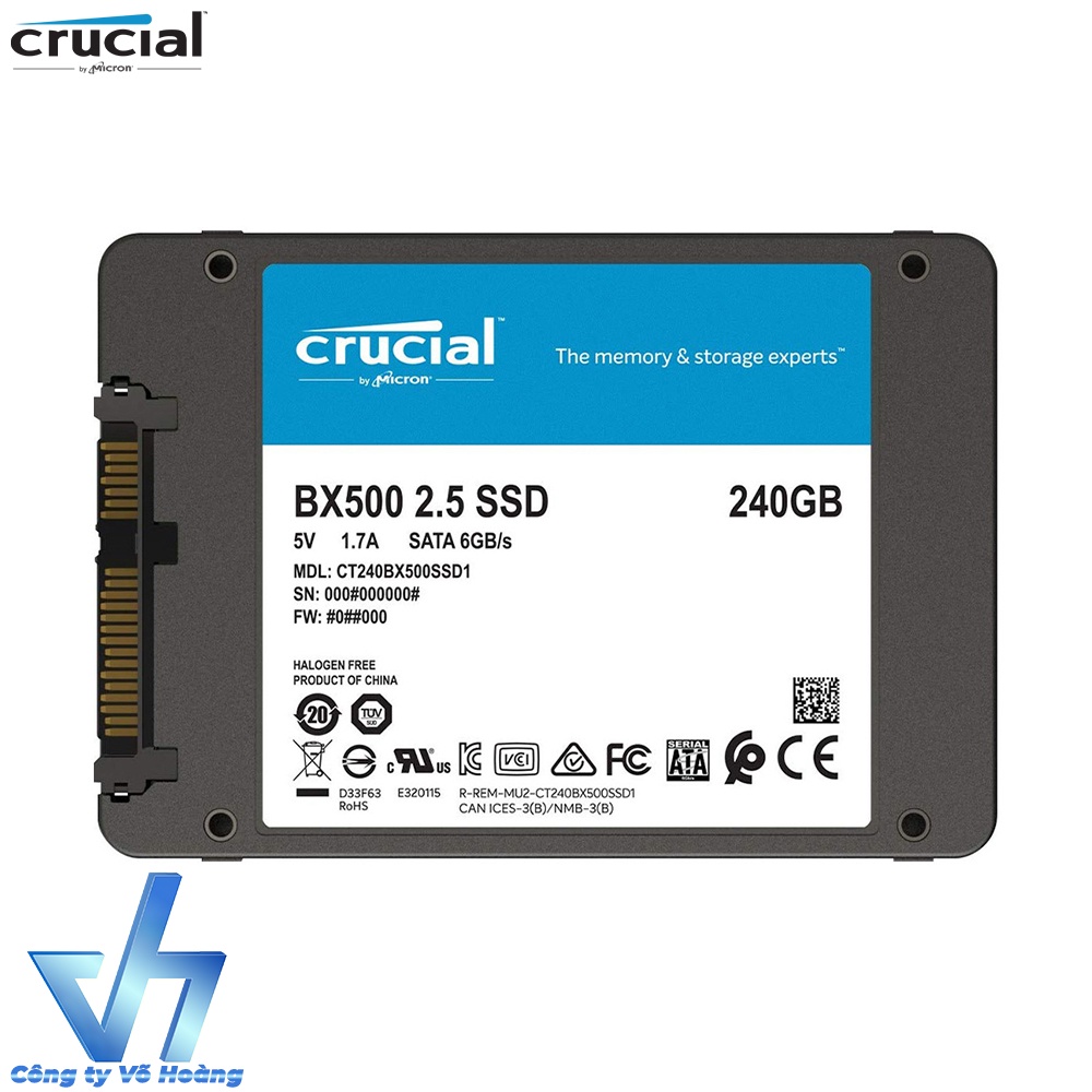 SSD Crucial 240GB BX500 by Micron - SSD chính hãng tốc độ cao, chip 3D Nand, bảo hành 3 năm