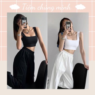 Áo croptop nữ 3 lỗ trơn sát nách 2 màu cổ vuông