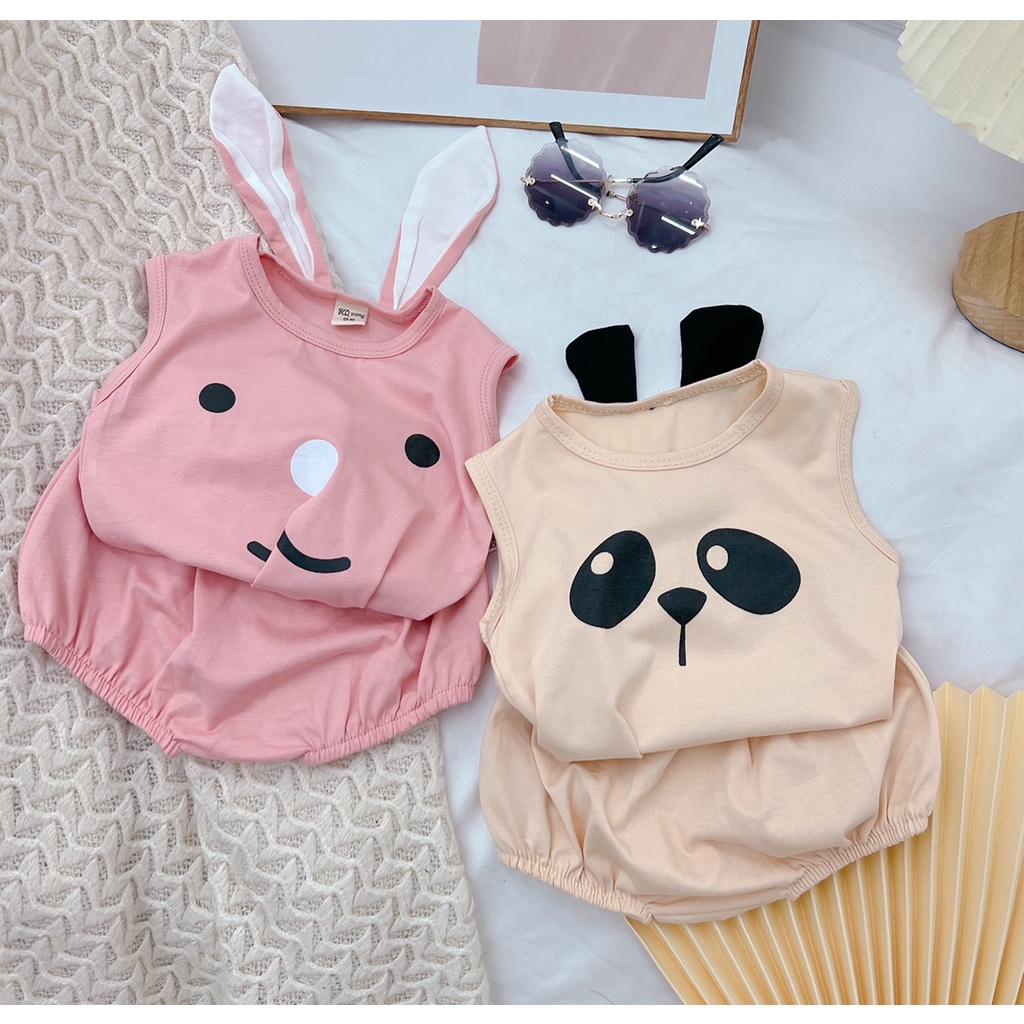 Bộ hè bé trai, bé gái, bộ cotton tai thú thật cạp rời dễ thương cho bé