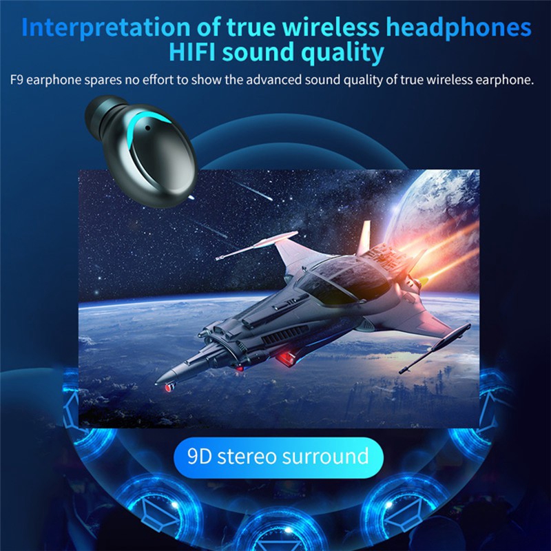 F9-8TWS bluetoothearphone 5.0 Hộp mở rộng Tai nghe không dây chống nước 9D Tai nghe thể thao stereo Microphoe