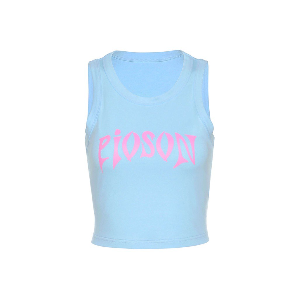 Áo Croptop Sát Nách Cổ Tròn In Chữ Thời Trang Mùa Hè Cho Nữ