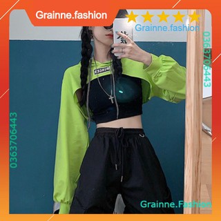 Set 2 món áo hoodie croptop burger cut out xanh neon xám đen + áo tanktop đen ulzzang 💎 👗👑- gnfshop
