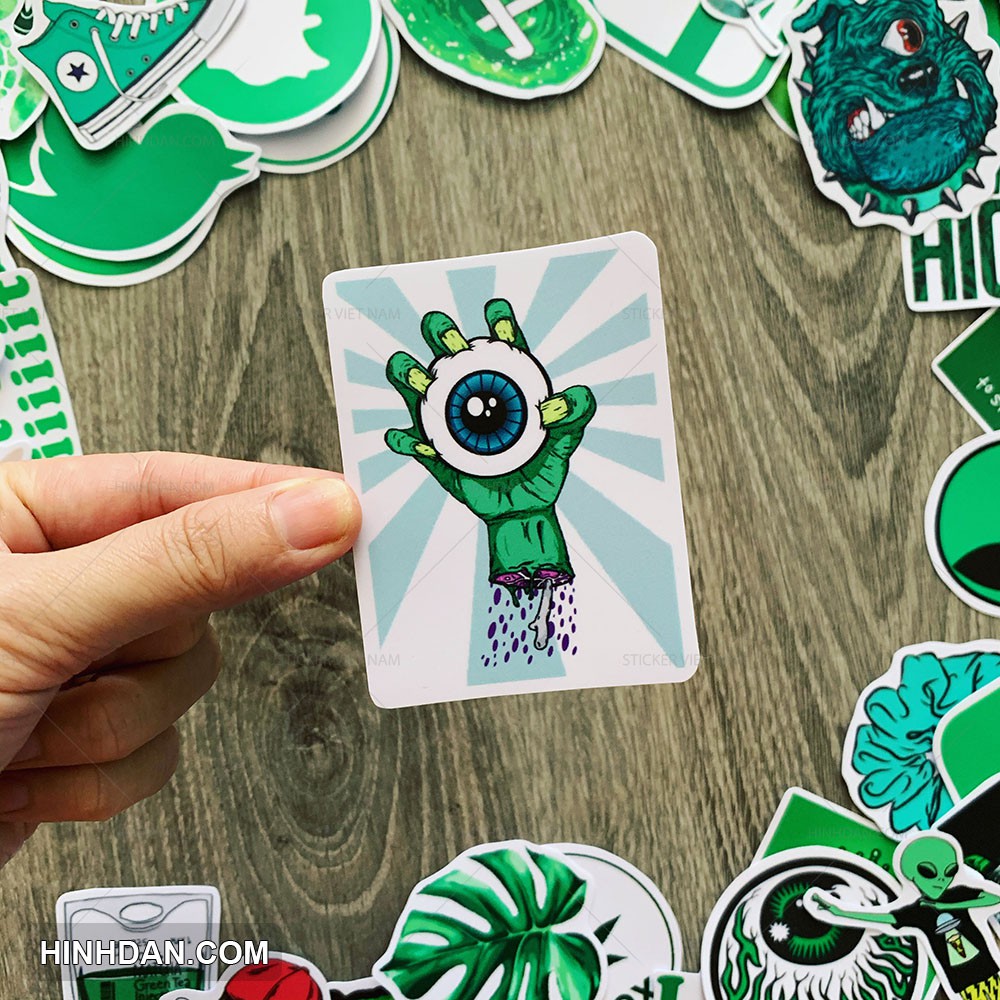 Sticker Xanh Lá - Green CHỐNG NƯỚC dễ thương chống nước dán nón bảo hiểm, vali, laptop, đàn guitar